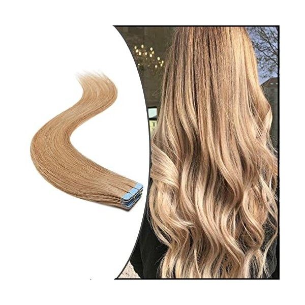 Extension Adhesive Cheveux Naturel 40 Pcs - Rajout Cheveux Humain à Invisible Bande Adhesive 02 CHATAIN FONCE, 60 cm-100 g 