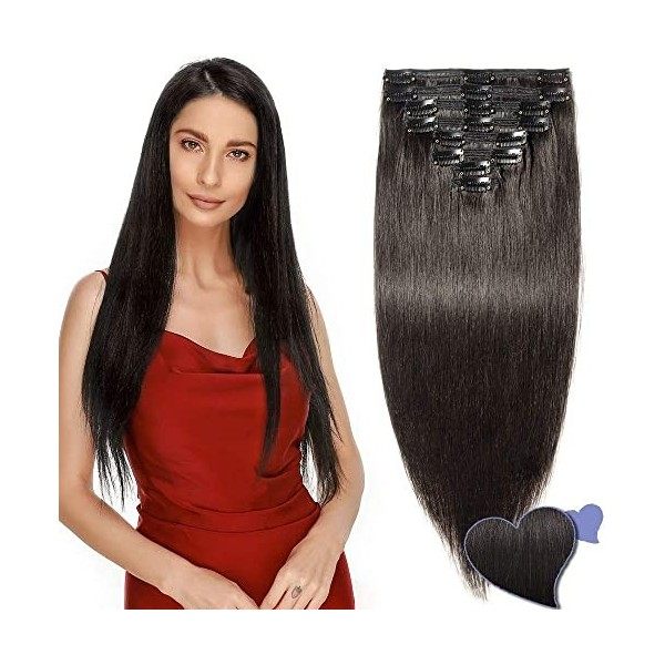 Elailite Extension a Clip Cheveux Naturel Lisse - Rajout Vrai Cheveux Humain 8 Bandes 35 cm 120 g 2T6 Dark Brown to Light 