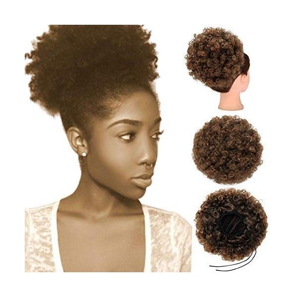 Zaiqun Extensions de cheveux afro bouclés avec cordon de serrage pour queue de cheval