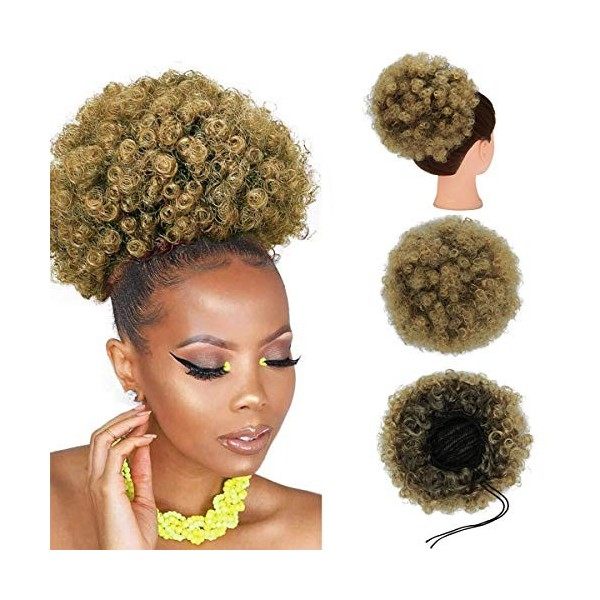 Zaiqun Extensions de cheveux afro bouclés avec cordon de serrage pour queue de cheval