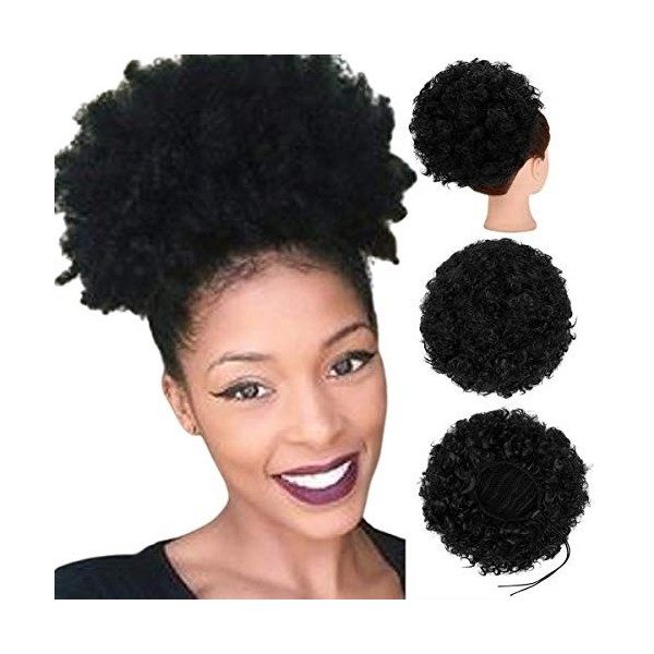 Zaiqun Extensions de cheveux afro bouclés avec cordon de serrage pour queue de cheval