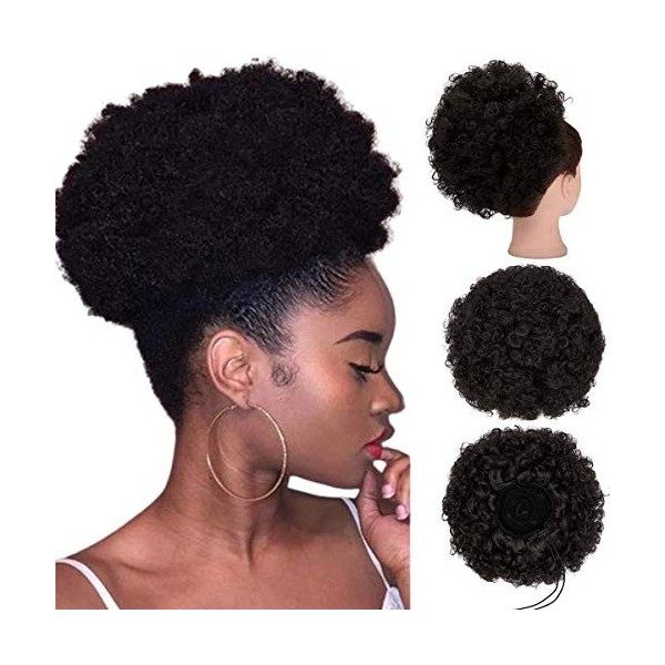 Zaiqun Extensions de cheveux afro bouclés avec cordon de serrage pour queue de cheval