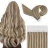 YoungSee Extension Adhesive Cheveux Naturel Blond Extension Cheveux Naturel Adhesif Invisible 20pcs 50g 22 Pouces Brun Fonce 