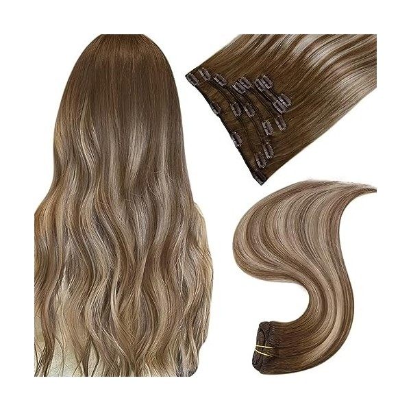 Easyouth Tissage Naturel Cheveux Humains Extension Cheveux Tissage Ombre Darker Brown to Light Brown and Medium Blonde Extens