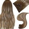 Easyouth Tissage Naturel Cheveux Humains Extension Cheveux Tissage Ombre Darker Brown to Light Brown and Medium Blonde Extens