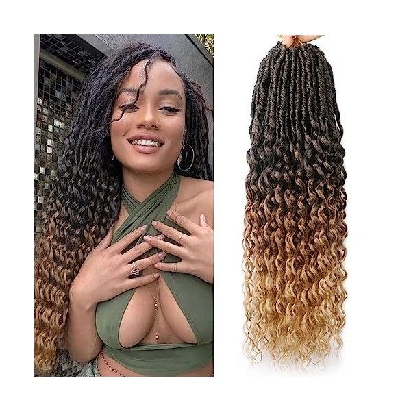 FANWYFYU 24 Inche Goddess Locs Curly Ends 6 Packs Faux Locs Crochet Hair with Curly Ends Deep Locs Crochet Hair Deep Wavy Cro