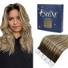 Fshine Extension Tape Adhesive Invisible 14 Pouces 20 Pcs Straight Real Human Cheveux Color Dark Brown to Chestnut Brown 50g 