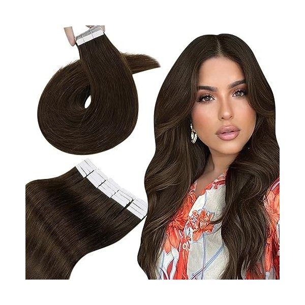 Hetto Extension Cheveux Naturel Tissage Marron Foncé Extension Tissage Cheveux Remy Humains Tissage Lisse Naturel Cheveux 20 