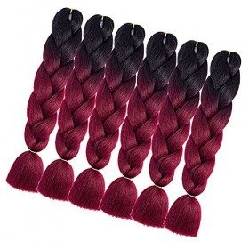 Ombre Kanekalon Flechten Haar 6-Pack d’extensions de cheveux synthétiques, à la couleur de la punaise Schwarz-Burgund, résist