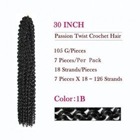 Passion Twists Hair 7 packs Vague Eau Crochet Tresses, 30inch Passion Twist Tressage Extensions De Cheveux 76cm,1B 