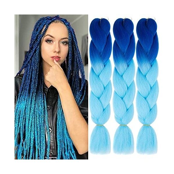 PORSMEER 24 Pouces Kanekalon Ombre Jumbo Cheveux Tressage Extensions,3 paquet de meches pour tresses africaine,Synthétique ra