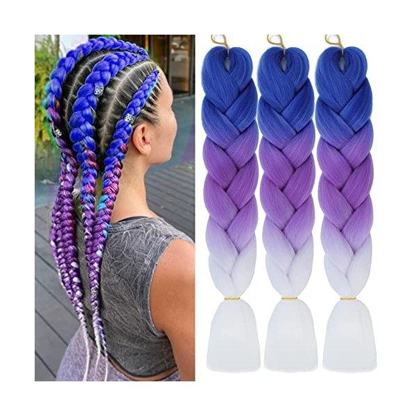 PORSMEER 24 Pouces Kanekalon Ombre Jumbo Cheveux Tressage Extensions,3 paquet de meches pour tresses africaine,Synthétique ra