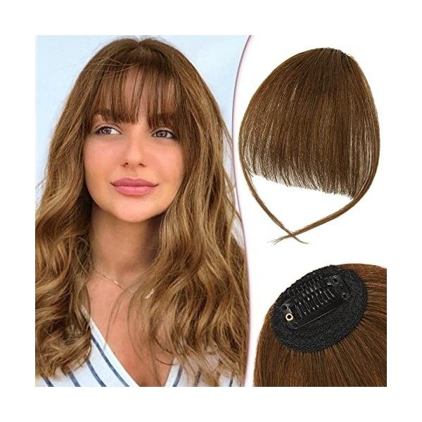 RUWISS Postiche Frange a Clip 100% Cheveux Naturel Humain Wispy Bangs Franges Avec Temples Extension Frange Clip on Bangs pou...