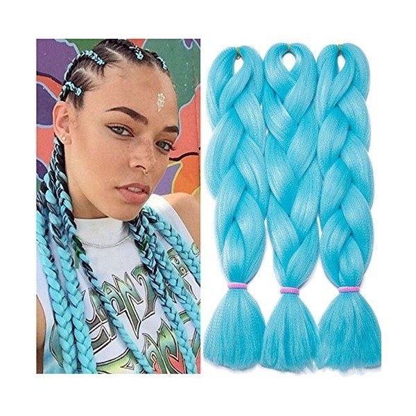 3Pcs Extensions de cheveux à tresser 60cm Extension Cheveux Tresse Braiding Hair Tressage synthétique Braids Postiche Blond d