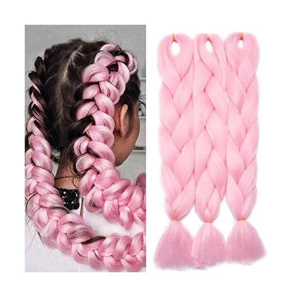 3Pcs Extensions de cheveux à tresser 60cm Extension Cheveux Tresse Braiding Hair Tressage synthétique Braids Postiche Blond d