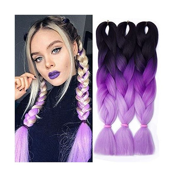 3Pcs Extensions de cheveux à tresser 60cm Extension Cheveux Tresse Braiding Hair Tressage synthétique Braids Postiche Blond d