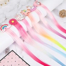 Hifot 6PCS épingle à Cheveux Raides Poucles Cheveux, Perruque Enfant Fille Tressé Cheveux, Licorne Arc-en-Ciel Fleur Accessoi
