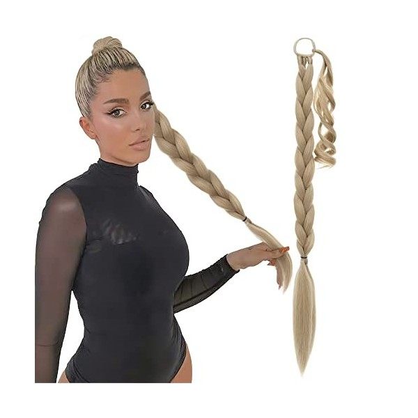 SEGO Extension Queue de Cheval Tressée Avec Attache Elastique 150G Cheveux Synthétique Longue 81cm Pour Femme, Noir Naturel