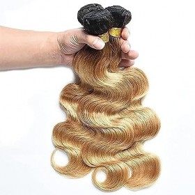 AiPliantfis 1b/27 Body Human Hair Bundles Wavy Real Hair Bundles for Women Double Weft 100g/PC Tow Tone Hair Bundles 100% Bra