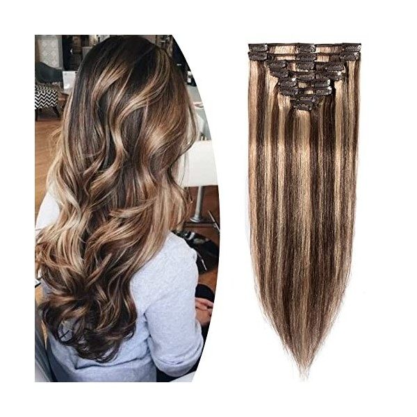 Extension Cheveux Naturels a Clips - Extension Cheveux Humains Clip [Basique Epaisseur] Extension Clips Pas Cher - 60cm 02 Ma