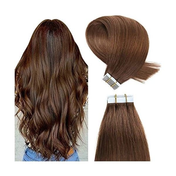 YILITE Extension Adhesive Cheveux Naturel 50cm 20pcs Noir Fonce Extension Cheveux Naturel Adhesif 20 Pouces 50g Tape In Hair 