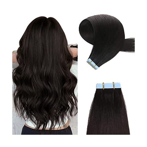 YILITE Extension Adhesive Cheveux Naturel 50cm 20pcs Noir Fonce Extension Cheveux Naturel Adhesif 20 Pouces 50g Tape In Hair 