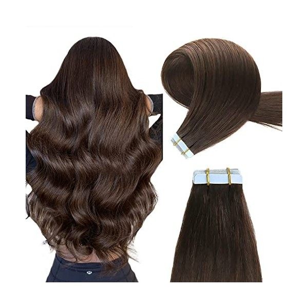 YILITE Extension Adhesive Cheveux Naturel 50cm 20pcs Noir Fonce Extension Cheveux Naturel Adhesif 20 Pouces 50g Tape In Hair 