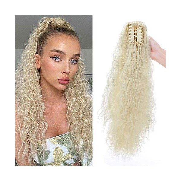 Claw on Ponytail Extensions de Cheveux Naturel Vague de Maïs Queue de Cheval Postiche Hair Extensions pour Femme 60cm Noir fo