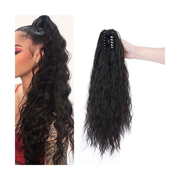 Claw on Ponytail Extensions de Cheveux Naturel Vague de Maïs Queue de Cheval Postiche Hair Extensions pour Femme 60cm Noir fo