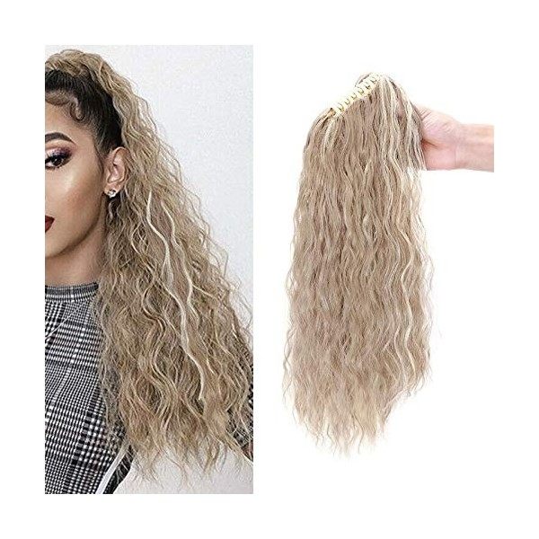 Claw on Ponytail Extensions de Cheveux Naturel Vague de Maïs Queue de Cheval Postiche Hair Extensions pour Femme 60cm Noir fo