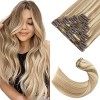 Extension a Clip Cheveux Naturel Rajout Vrai Cheveux Humain Lisse - 8 Bandes pour Cheveux Fin 18+613 SABLE BLOND MECHE BLON