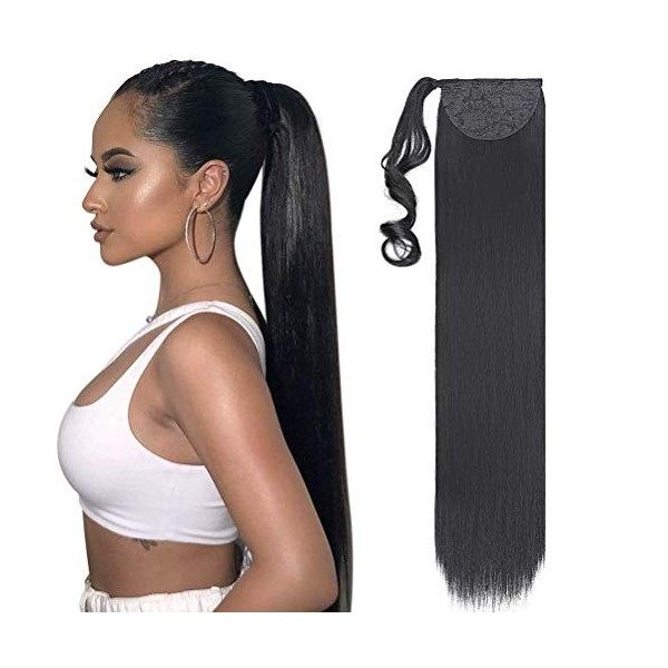 80cm Extension de Cheveux de Queue de Cheval Lisses Droit Raide Cordon de Serrage Naturel Synthétique Longue Postiche Ponytai