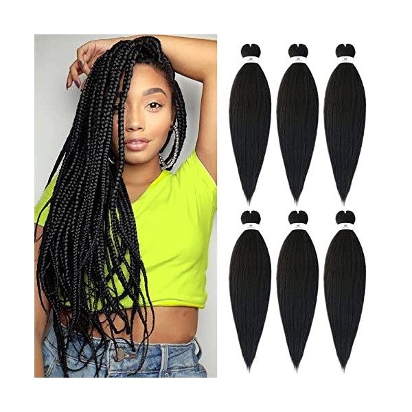 XIIMENALU Cheveux de tresse pré-étirés 6 paquets EZ Braids Extensions de cheveux de texture naturelle Yaki Fibre synthétique 