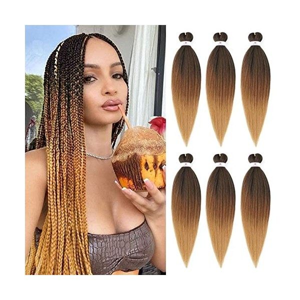 XIIMENALU Cheveux de tresse pré-étirés 6 paquets EZ Braids Extensions de cheveux de texture naturelle Yaki Fibre synthétique 