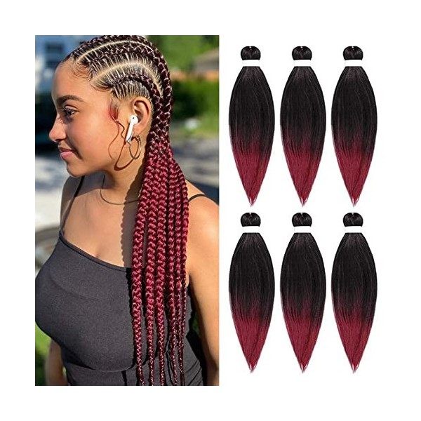 XIIMENALU Cheveux de tresse pré-étirés 6 paquets EZ Braids Extensions de cheveux de texture naturelle Yaki Fibre synthétique 