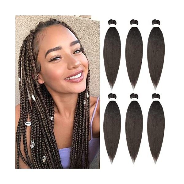 XIIMENALU Cheveux de tresse pré-étirés 6 paquets EZ Braids Extensions de cheveux de texture naturelle Yaki Fibre synthétique 