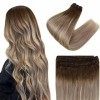 Easyouth Extension a Tissage Cheveux Brun Foncé à Brun Clair et Blond Moyen Balayage Extension Cheveux Tissage 12Pouces 70g E