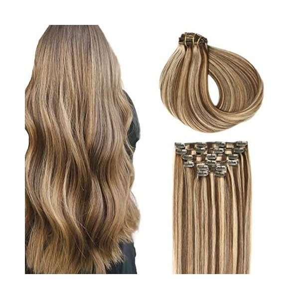 SURNEL Extension a Clip Cheveux Naturel Noir 1B 120g Humain Cheveux Clip Naturel Raides Clip in Double Trame Clip Extensions