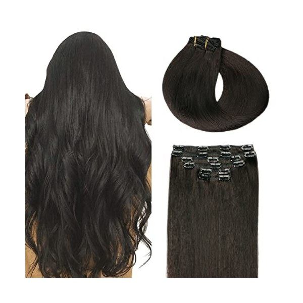 SURNEL Extension a Clip Cheveux Naturel Noir 1B 120g Humain Cheveux Clip Naturel Raides Clip in Double Trame Clip Extensions