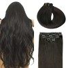 SURNEL Extension a Clip Cheveux Naturel Noir 1B 120g Humain Cheveux Clip Naturel Raides Clip in Double Trame Clip Extensions