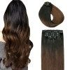 SURNEL Extension a Clip Cheveux Naturel Noir 1B 120g Humain Cheveux Clip Naturel Raides Clip in Double Trame Clip Extensions