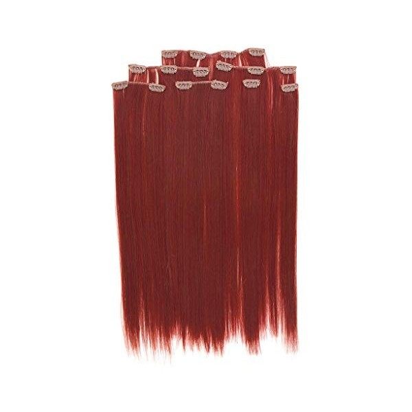 Prettyland antistatique Set de 7 pièces Clip-in 50 cm longue lisses Extensions de cheveux orange cuivre rouge R01