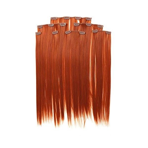 Prettyland antistatique Set de 7 pièces Clip-in 50 cm longue lisses Extensions de cheveux orange cuivre rouge R01