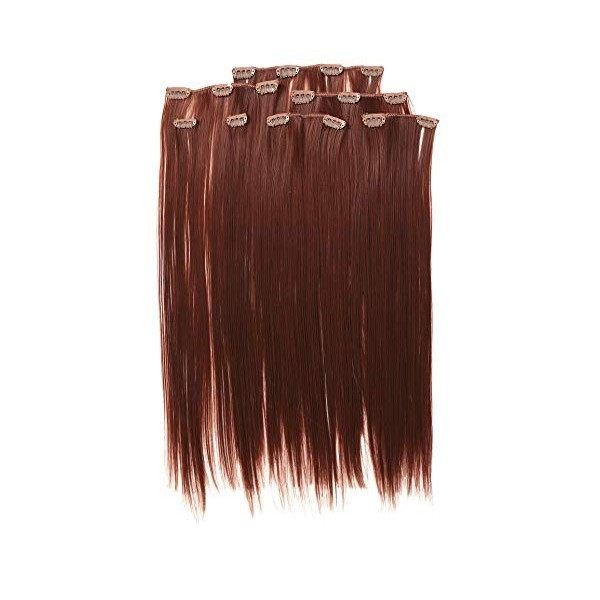 Prettyland antistatique Set de 7 pièces Clip-in 50 cm longue lisses Extensions de cheveux orange cuivre rouge R01