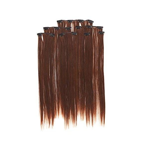 Prettyland antistatique Set de 7 pièces Clip-in 50 cm longue lisses Extensions de cheveux orange cuivre rouge R01