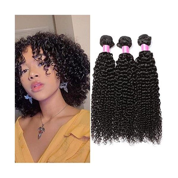 RICHAIR - Tissage Bresilien Boucle 8 Pouces 20.32cm ,Tissages Cheveux Humain Lot 3 Pieces,Meches Bresiliennes Naturel Noir 50