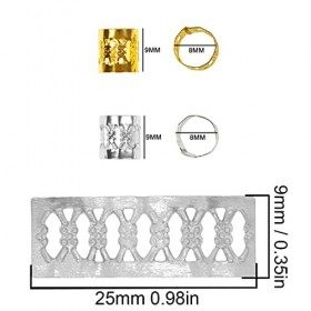 60 pièces en aluminium réglables poignets en métal dreadlocks et tresses de perles accessoires pour cheveux, or, argent
