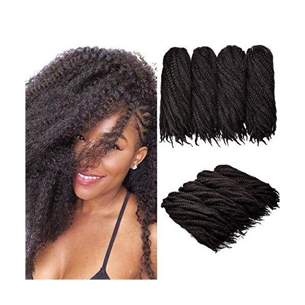 4 paquets de tressage de cheveux extensions Afro Kinky Twist Crochet Braids cheveux synthétiques 20 pouces 1B 