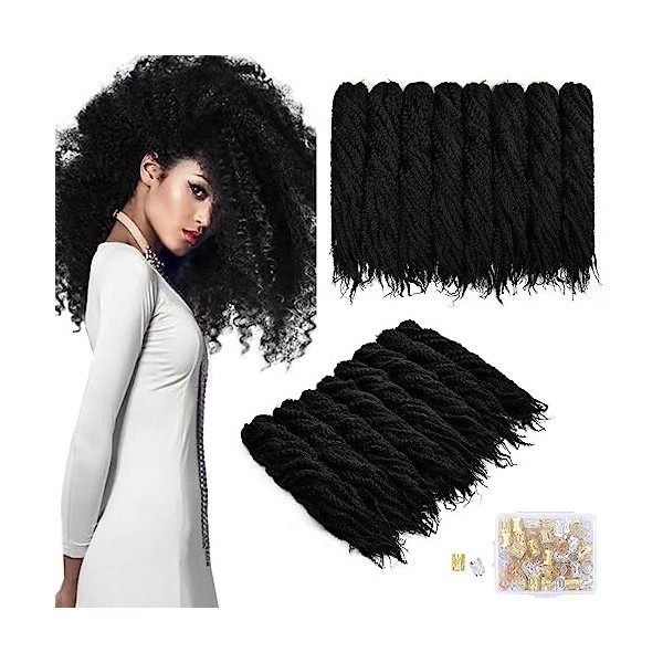 4 paquets de tressage de cheveux extensions Afro Kinky Twist Crochet Braids cheveux synthétiques 20 pouces 1B 