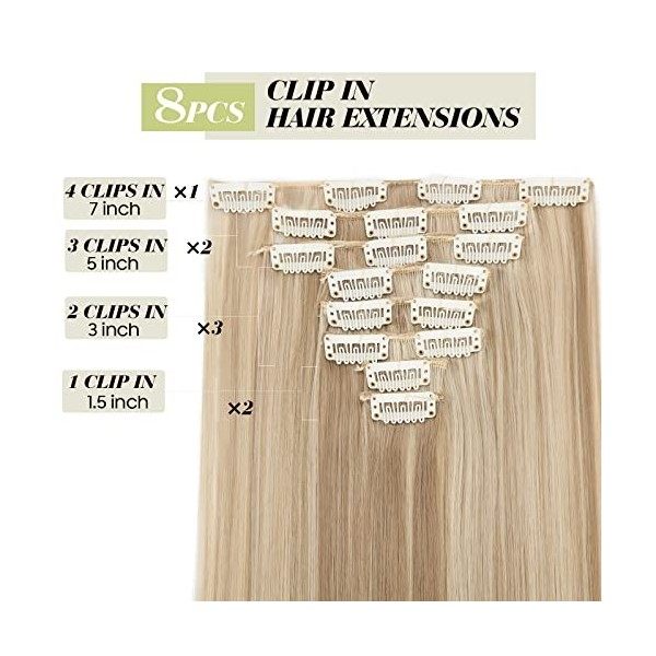 S-noilite - Extension a Clip Cheveux Naturel Clip in Hair Extensions Tête Pleine 8 Bandes 18 Clips 66cm Tout Droit - Blonde d